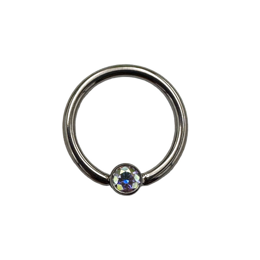 Titanium 16g Fixed Bezel Gem Ring (Horizontal)